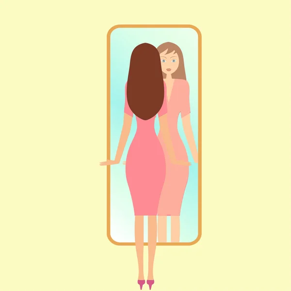 Ragazza guardando in uno specchio — Vettoriale Stock