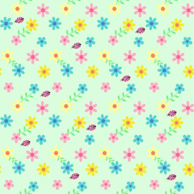 çiçekler ve uğur böceği arka plan