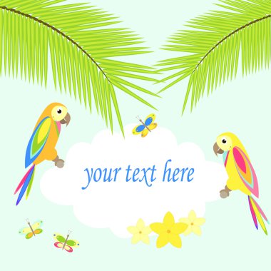 palmiye ağacı ve papağan arka plan