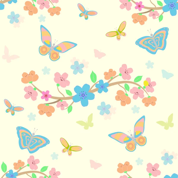 Pozadí s květinami a motýli — Stockový vektor