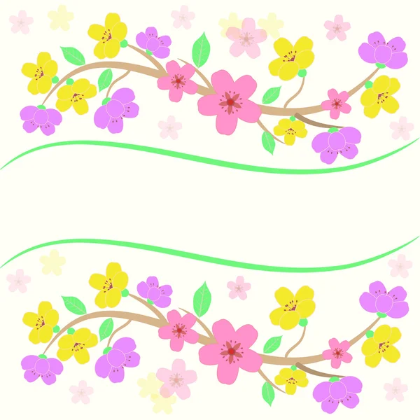 Sakura kolorowy kwiat karty — Wektor stockowy