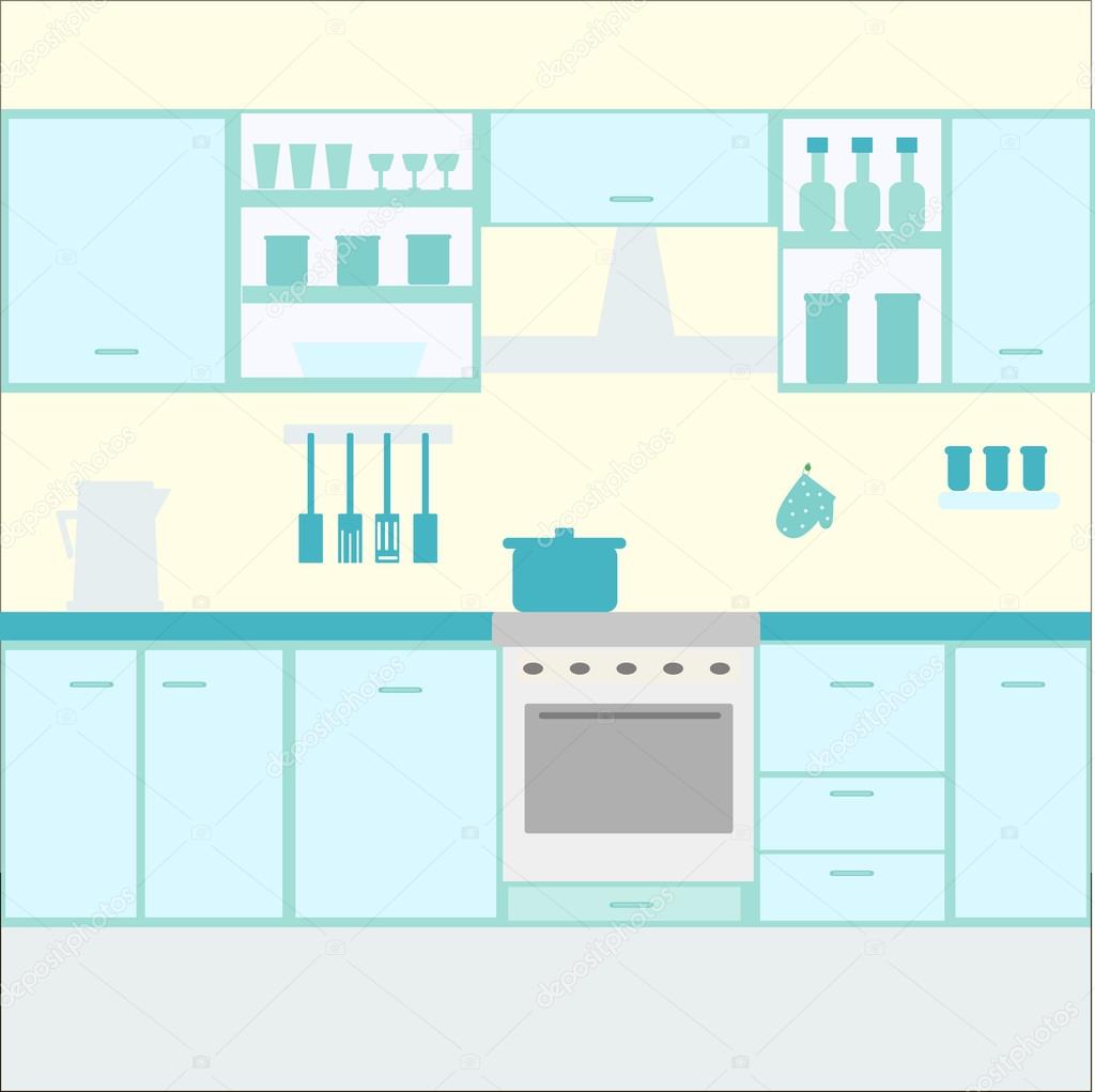 Illustration of kitchen with kitchen furniture