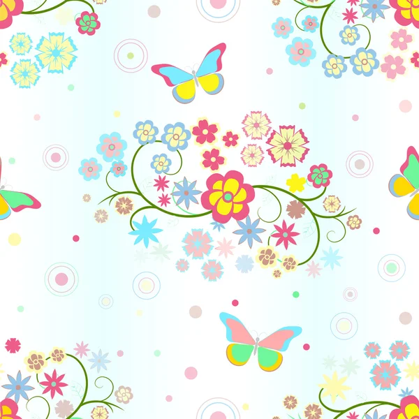 Fondo con flores y mariposas — Vector de stock