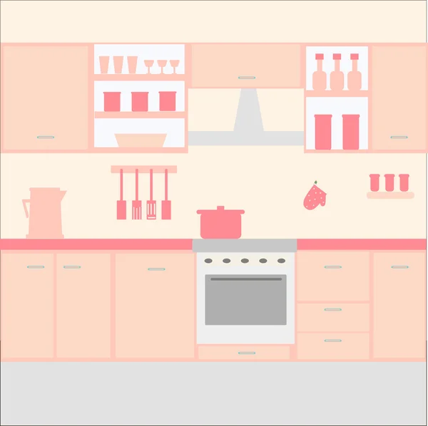 Ilustración de cocina con muebles de cocina — Vector de stock