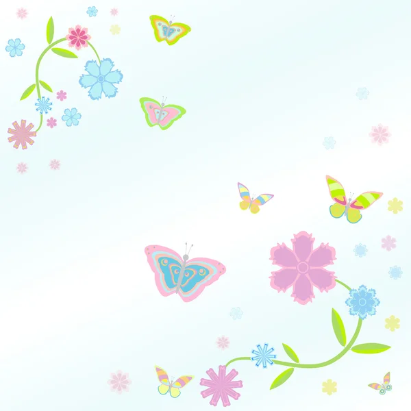 Fondo con flores y mariposas — Vector de stock