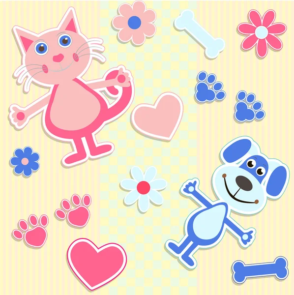 Seamless background with cats, dogs and heart — Stock Vector