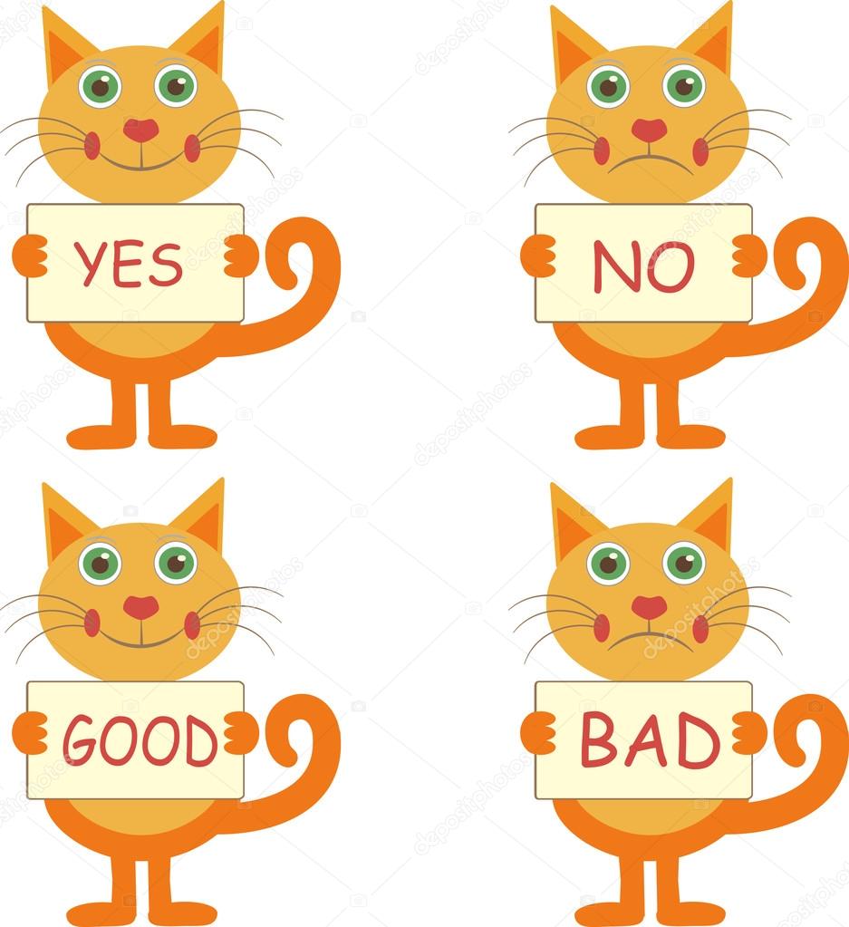 Set of cartoon cats with signs