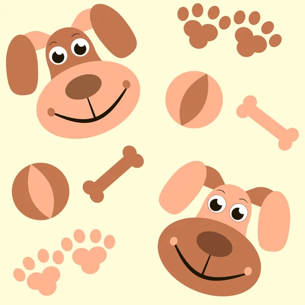 Fondo sin costuras con perros, patas y huesos — Vector de stock