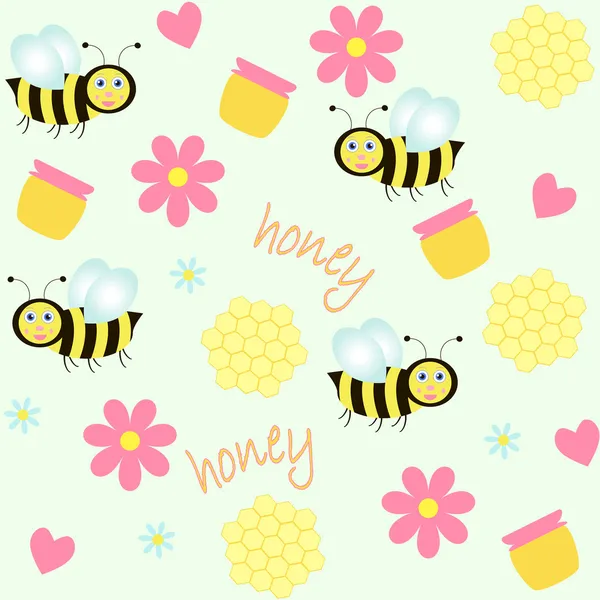 Background with bees and honey — Stock Vector