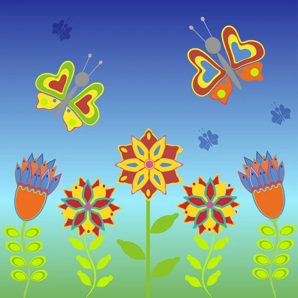 Background with flowers and butterflies — Stock Vector