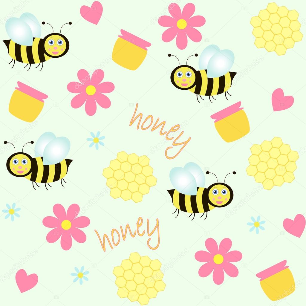Background with bees and honey