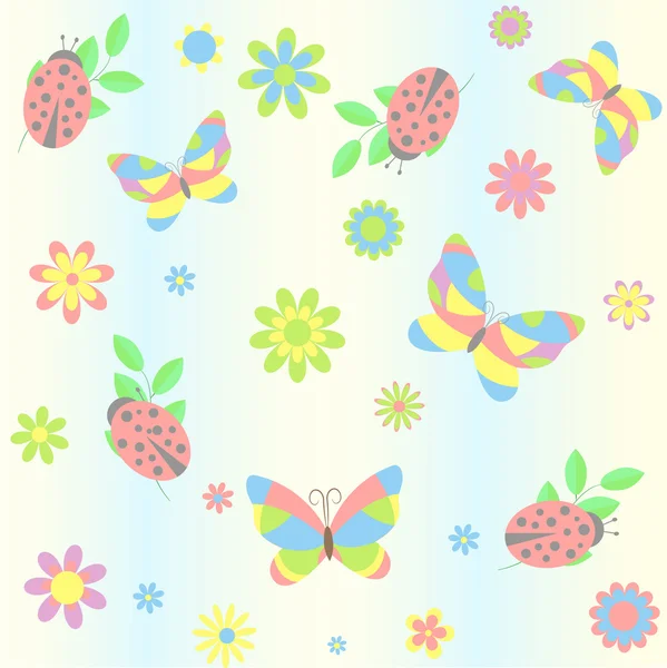 Hintergrund mit Schmetterling und Marienkäfer — Stockvektor