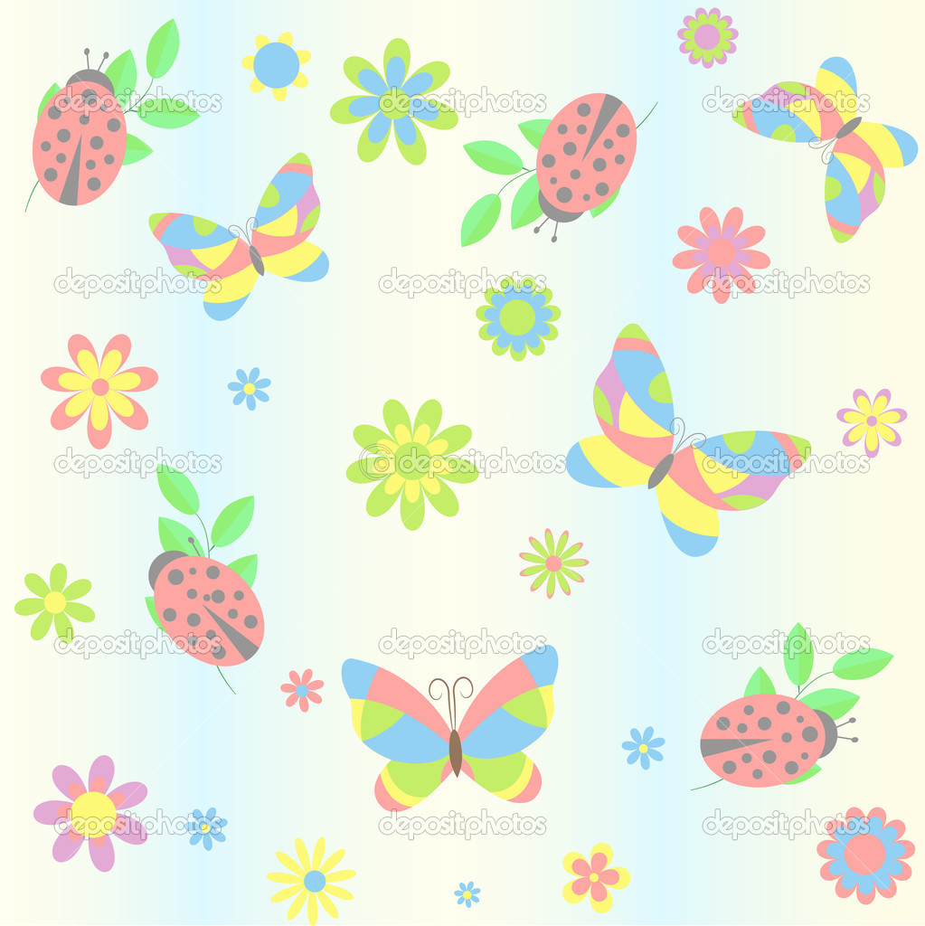 Background with butterfly and ladybird