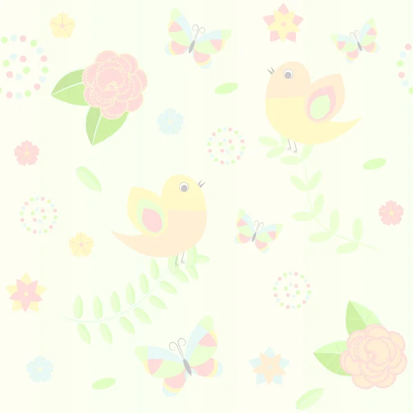 鳥、蝶、花と背景 — ストックベクタ