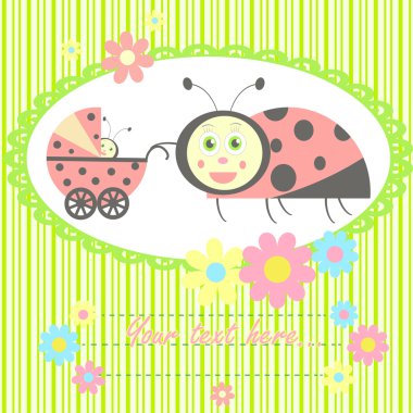 uğur böceği anne ve bebek kart