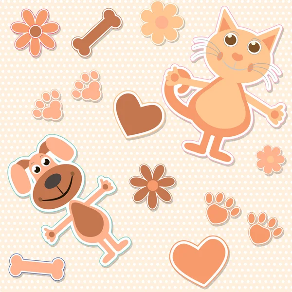 Fondo sin costuras con gatos, perros y corazón — Archivo Imágenes Vectoriales