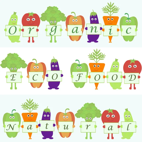 Karikatür sebze organik, doğal kelimelerle — Stok Vektör