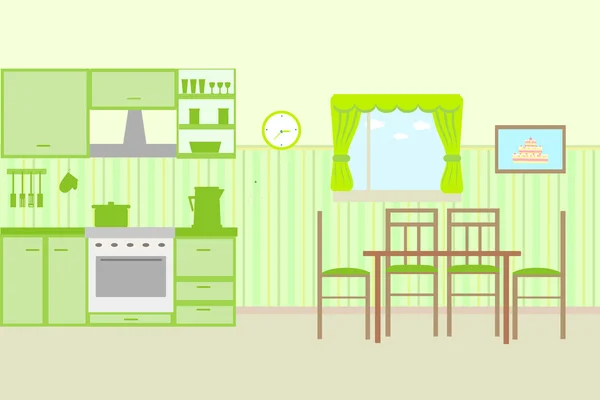 Ilustración de cocina con muebles de cocina — Vector de stock