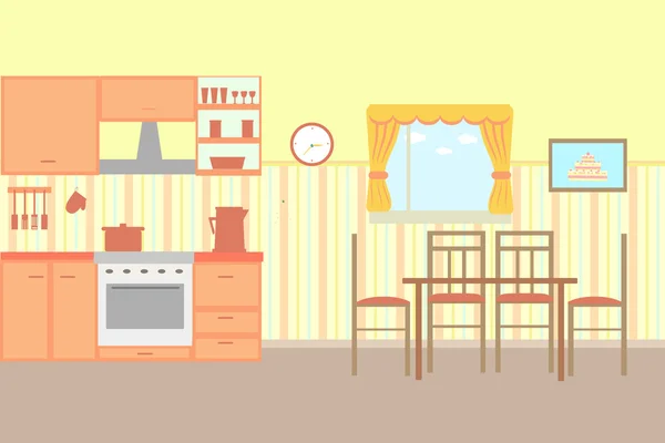 Ilustración de cocina con muebles de cocina — Vector de stock