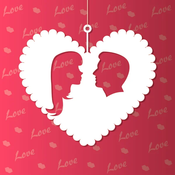 Paper hearts and lover's silhouette — Stock Vector