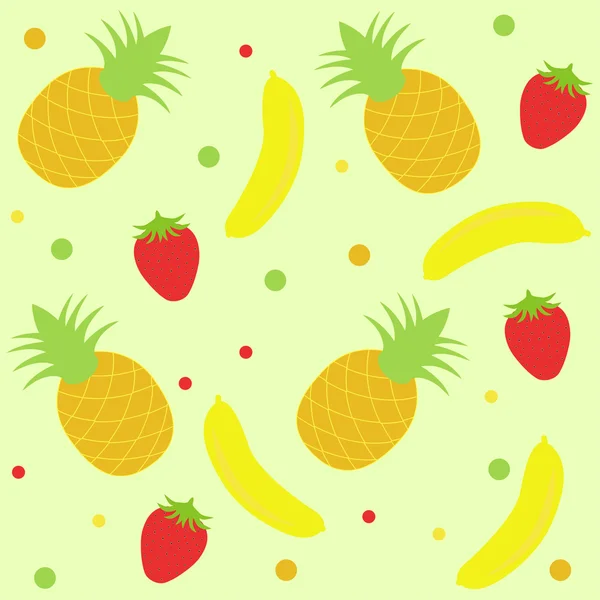 Fondo con piña de fresa y plátano — Vector de stock