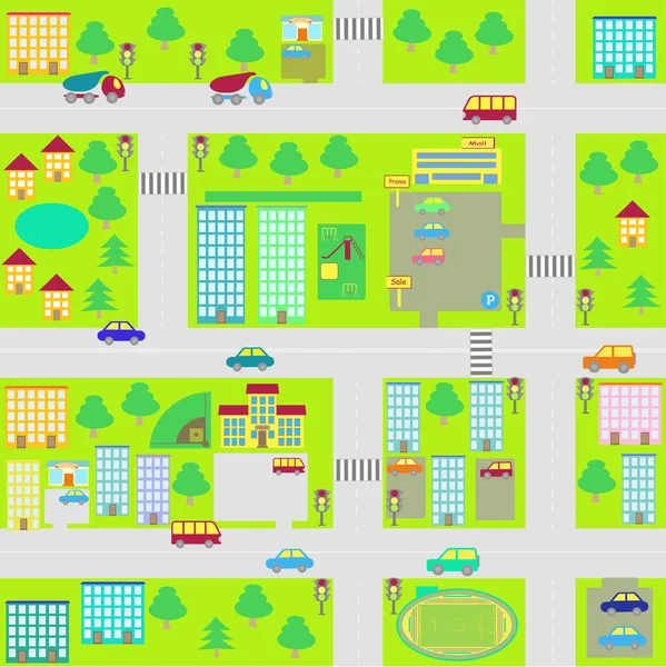 Carte de la ville Cartoon sans couture — Image vectorielle