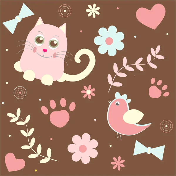 Seamless background with cats and heart — Stock Vector
