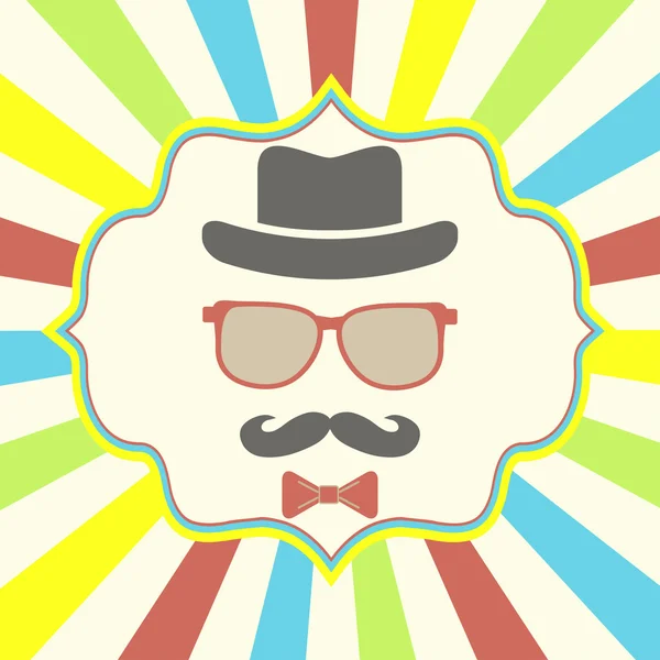 Hipster hatt, glasögon, mustasch — Stock vektor