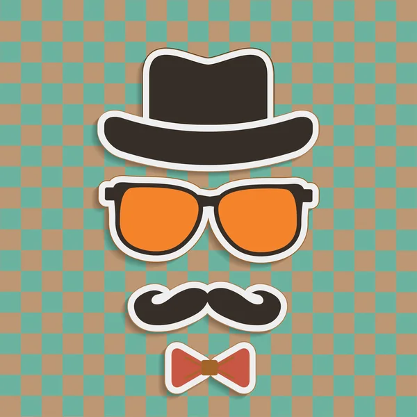 Sombrero de Hipster, gafas, bigote — Archivo Imágenes Vectoriales