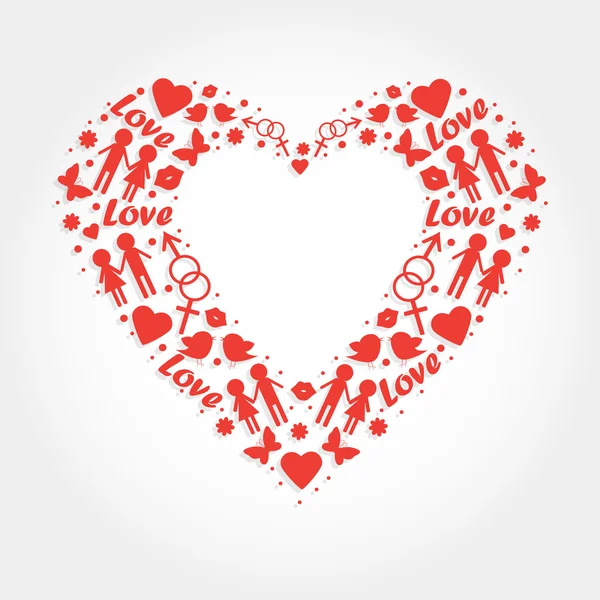 Herz mit Liebessymbolen — Stockvektor