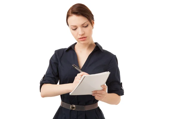 Mujeres jóvenes tomando notas, aisladas en blanco — Foto de Stock