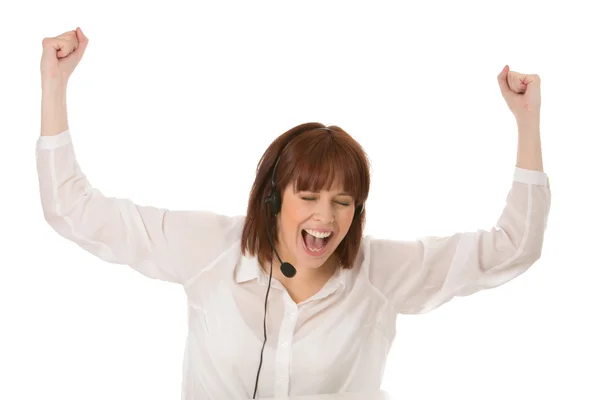 Mujer jubilosa animando — Foto de Stock