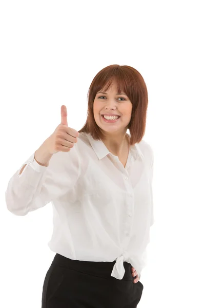 Pleased businesswoman giving a thumbs up — Stock Photo, Image