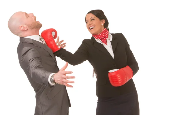 Successful businesswoman knocks-out competition — Stock Photo, Image