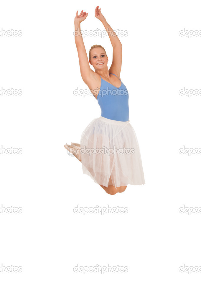 Beautiful agile ballerina leaping in the air