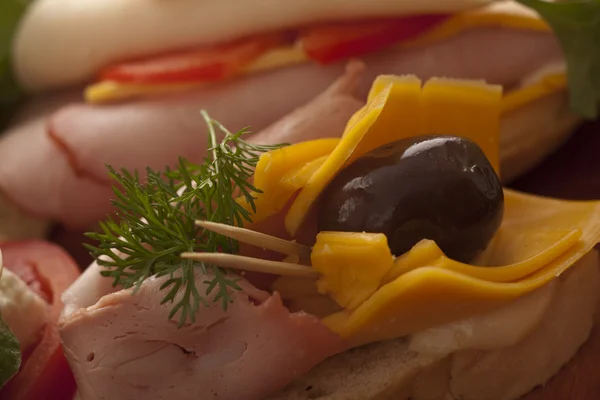 Closeup of a ham and cheese appetizer — Stock Photo, Image