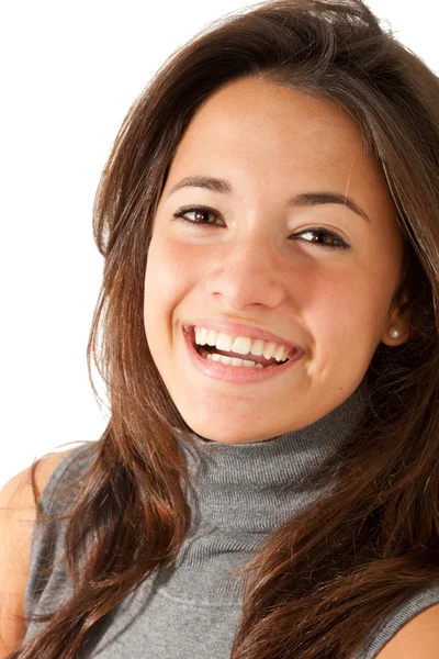 Menina bonita feliz em um fundo branco — Fotografia de Stock