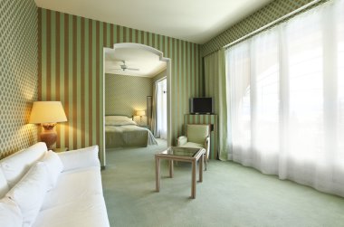 iç lüks daire, yatak odası konforlu klasik salon görünümü