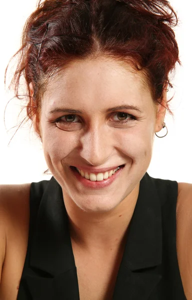 Retrato de mujer sonriendo en blanco — Foto de Stock