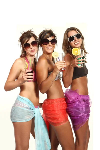 Üç kız partide stüdyo portre eğlenin — Stok fotoğraf
