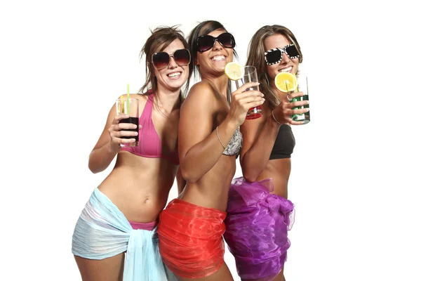 Τρία κορίτσια να διασκεδάσουν στο πάρτι, στούντιο πορτρέτου — Φωτογραφία Αρχείου