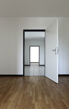 Yeni daire, parke zeminli boş oda.