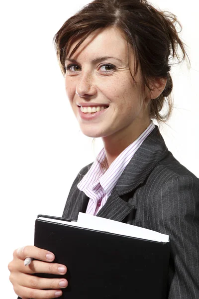 Hermoso retrato de mujer de negocios con agenda — Foto de Stock