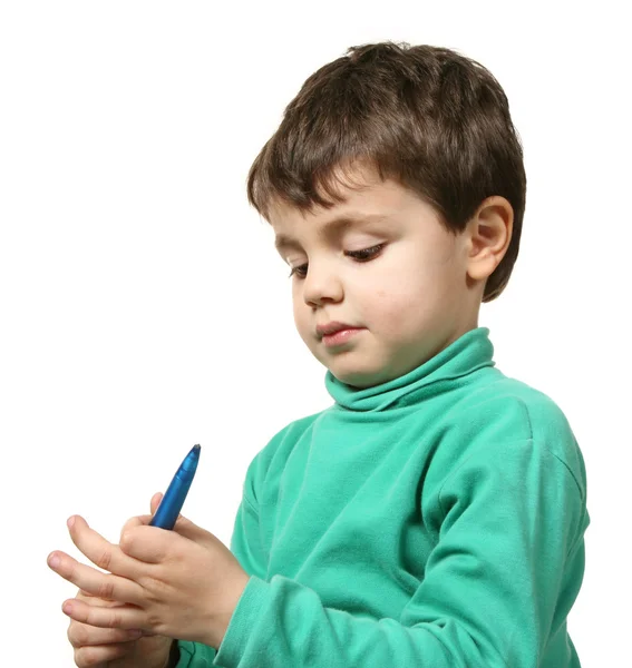 Portret van jongen met pen — Stockfoto