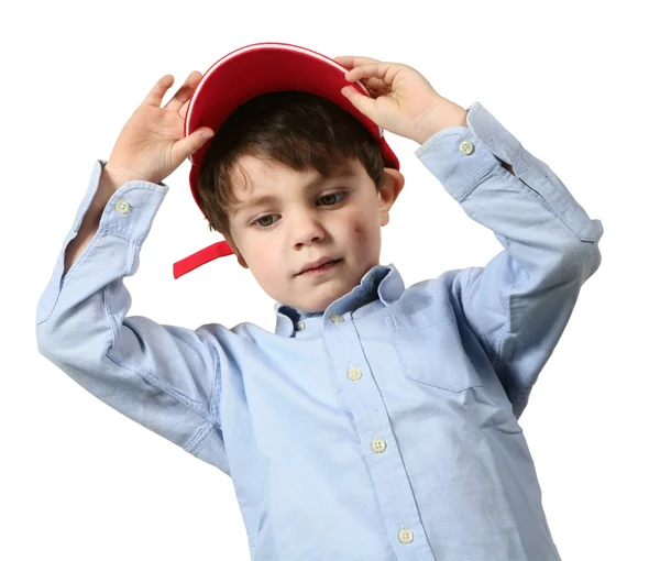 Retrato de niño en gorra roja — Foto de Stock