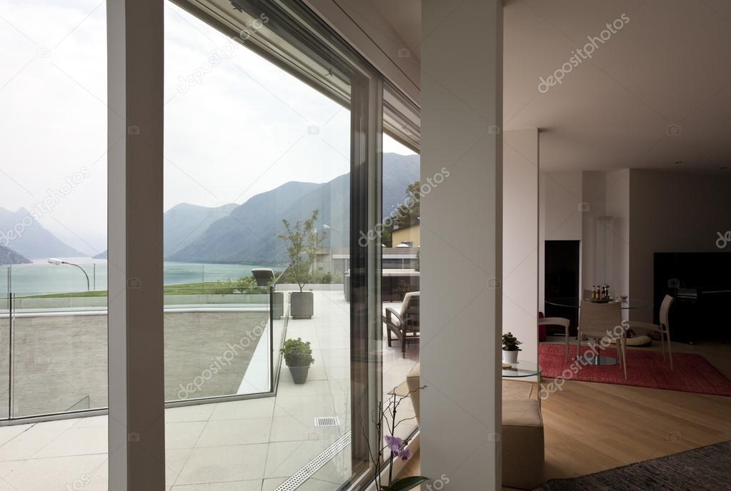 Livingroom and beautiful window view in modern house