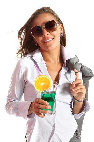Career woman with drink — Stock Photo, Image