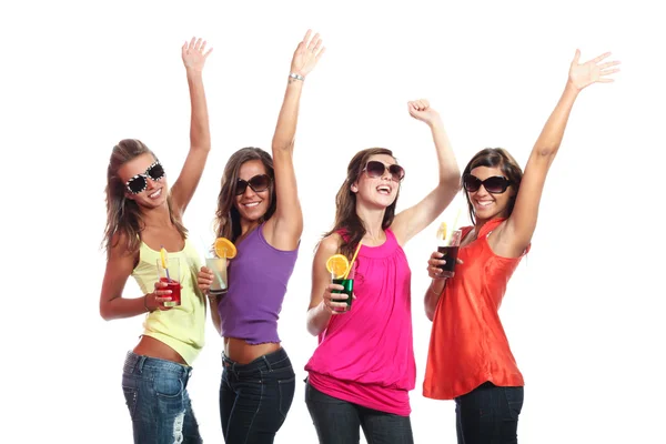 Fyra flickor ha kul på festen — Stockfoto