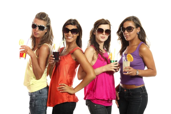 Fyra flickor ha kul på festen — Stockfoto
