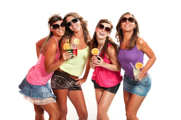 Dört kız partide iyi eğlenceler — Stok fotoğraf